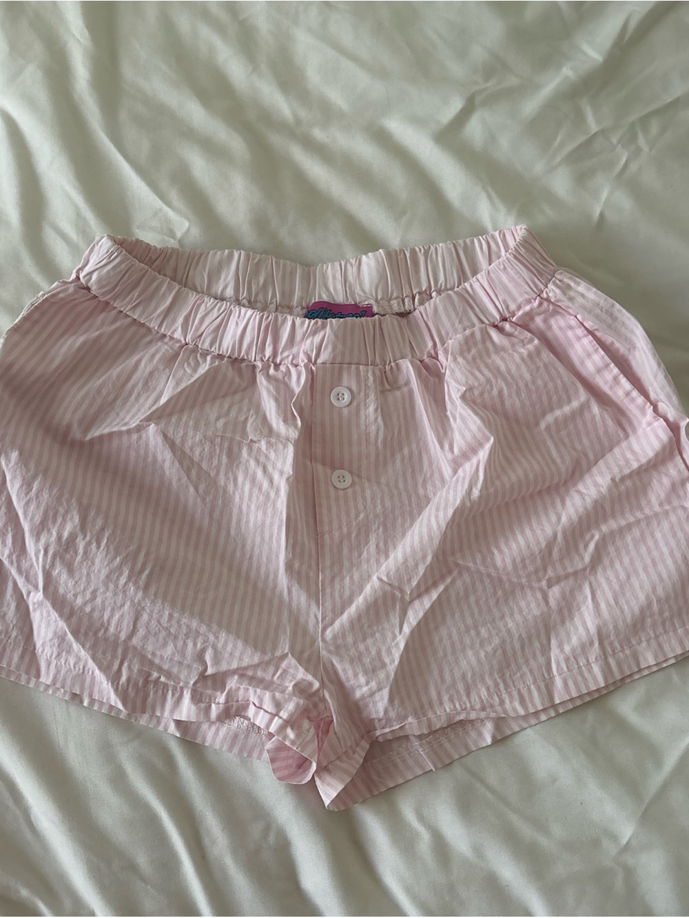 Edikted Light Pink Striped Cotton Lounge Shorts